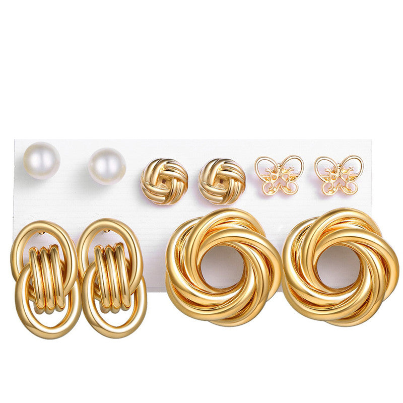 Gold-Toned and 1 White Contemporary Studs Earrings For Women - MySmartBazaar