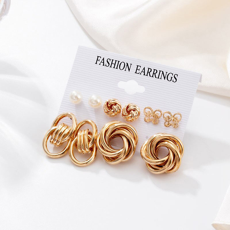 Gold-Toned and 1 White Contemporary Studs Earrings For Women - MySmartBazaar