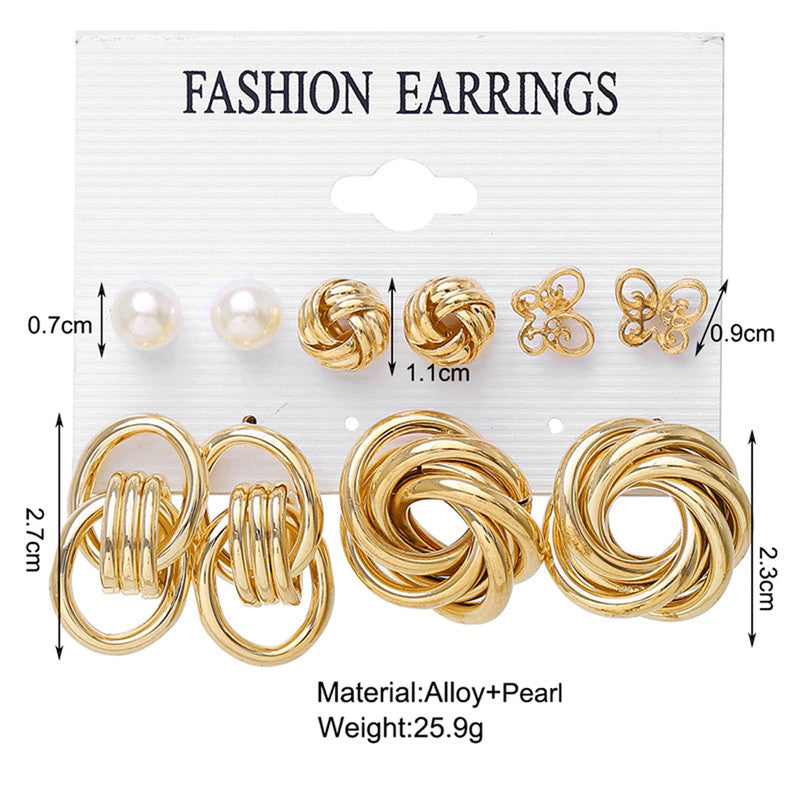 Gold-Toned and 1 White Contemporary Studs Earrings For Women - MySmartBazaar