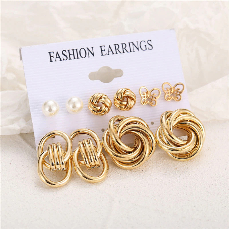Gold-Toned and 1 White Contemporary Studs Earrings For Women - MySmartBazaar