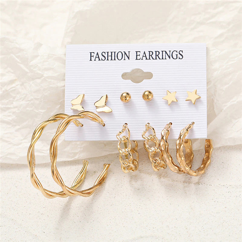 Gold-Toned Classic Studs and Hoop Earrings For Women - MySmartBazaar
