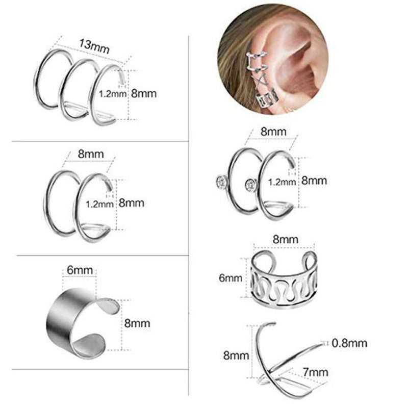 Silver Plated Ear cuffs Combo of 6 For Women - MySmartBazaar