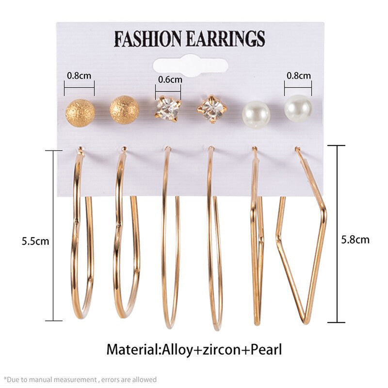Gold Plated Studs and Hoops Earrings Combo of 6 For Women - MySmartBazaar