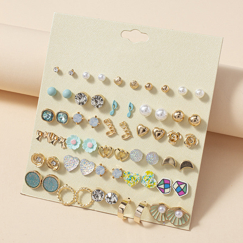 Gold Plated Multicolour Studs Quirky Earrings Combo of 30 For Women - MySmartBazaar
