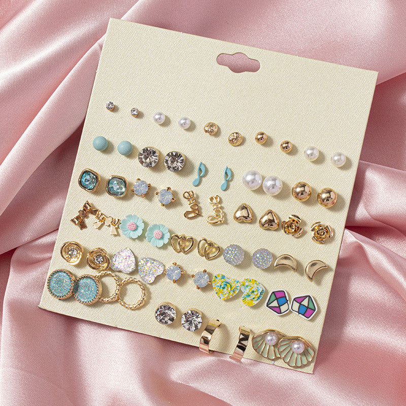 Gold Plated Multicolour Studs Quirky Earrings Combo of 30 For Women - MySmartBazaar