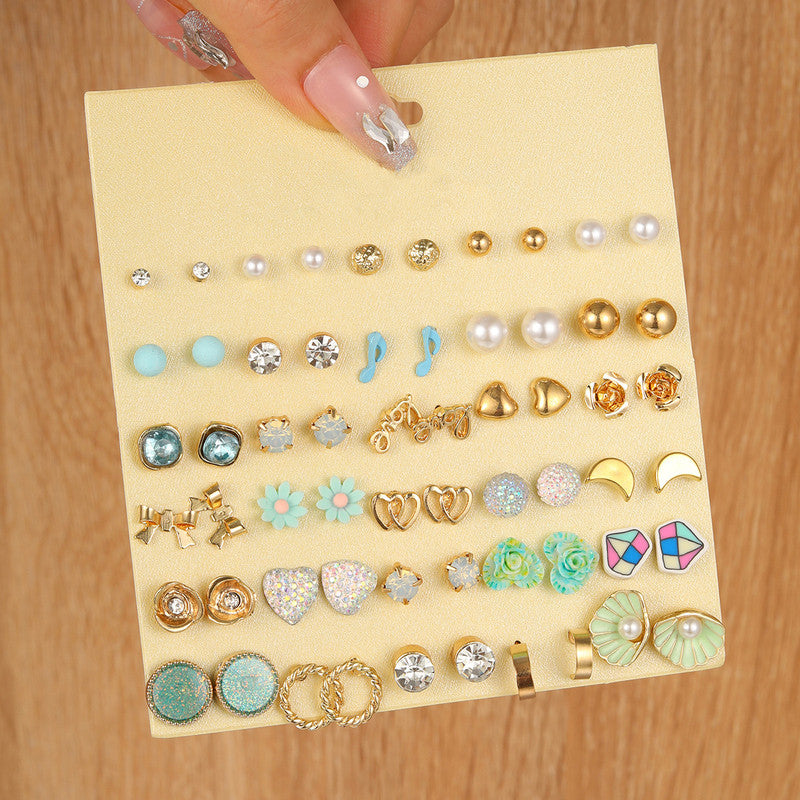 Gold Plated Multicolour Studs Quirky Earrings Combo of 30 For Women - MySmartBazaar