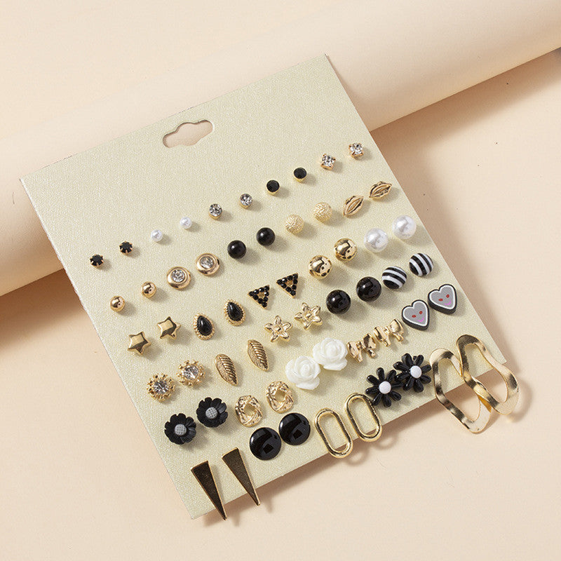 Gold Plated Gold-Black Toned Studs Fashionable Earrings Combo of 30 For Women - MySmartBazaar