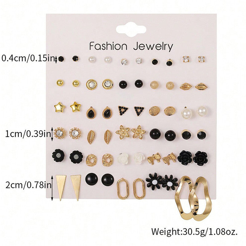 Gold Plated Gold-Black Toned Studs Fashionable Earrings Combo of 30 For Women - MySmartBazaar