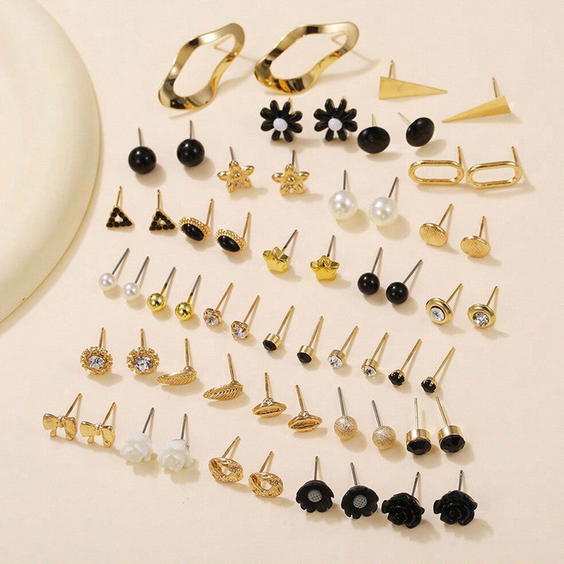 Gold Plated Gold-Black Toned Studs Fashionable Earrings Combo of 30 For Women - MySmartBazaar