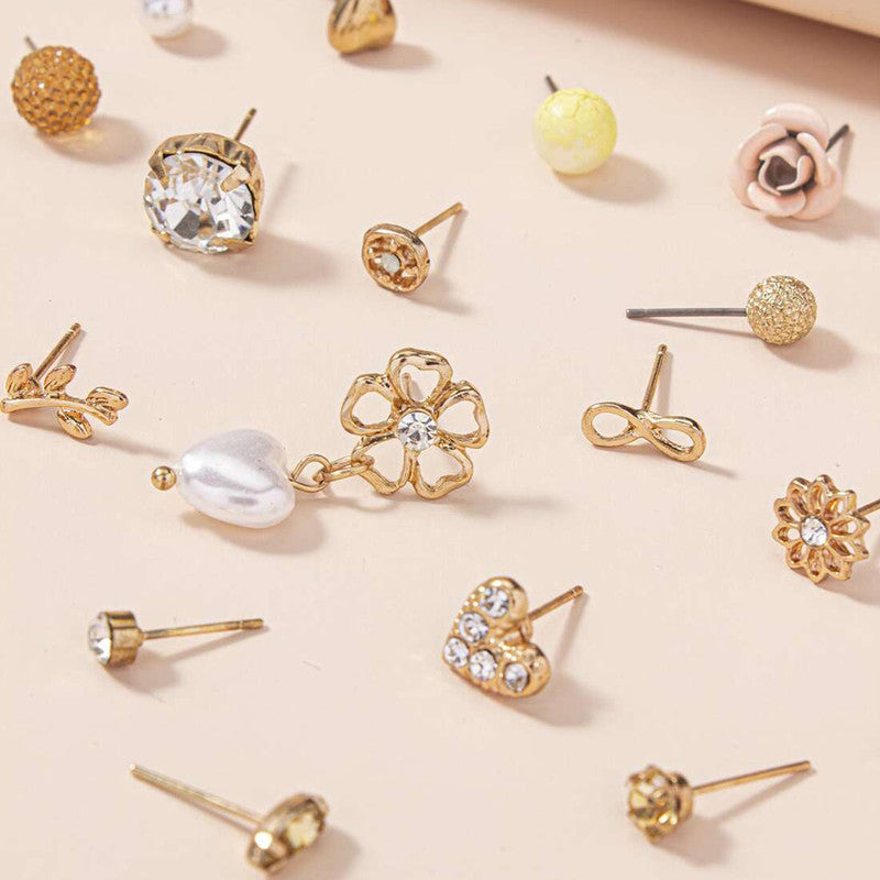 Gold Plated Gold-Toned Studs Trending Earrings Combo of 30 For Women - MySmartBazaar
