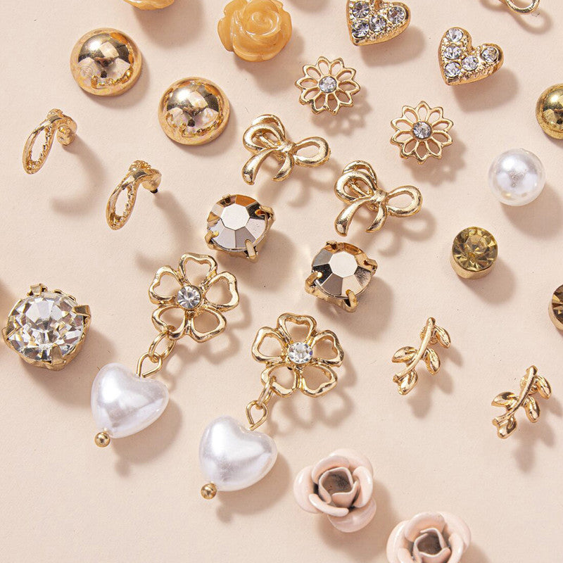 Gold Plated Gold-Toned Studs Trending Earrings Combo of 30 For Women - MySmartBazaar