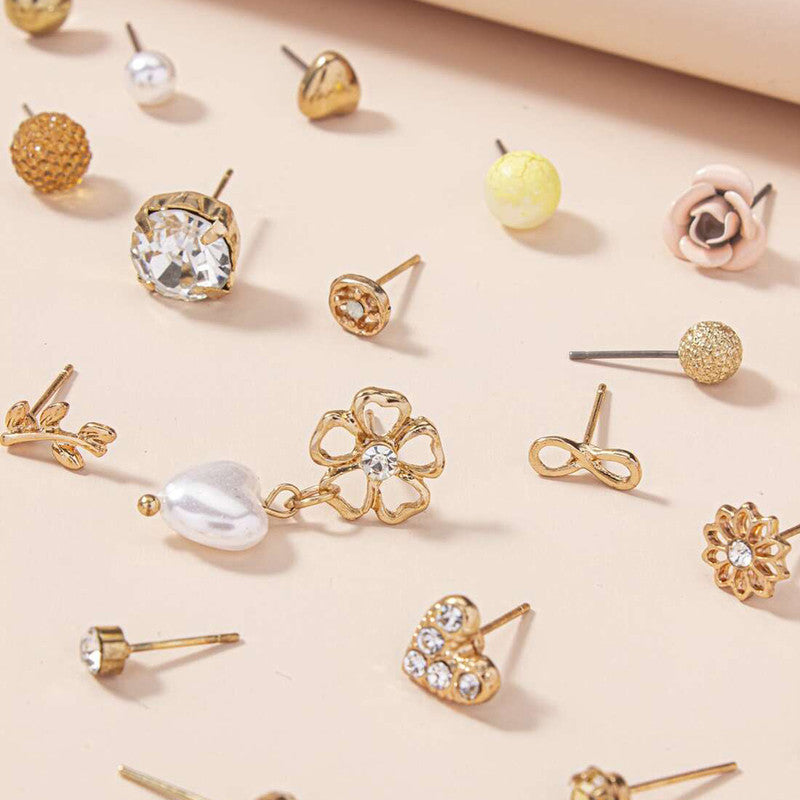 Gold Plated Gold-Toned Studs Trending Earrings Combo of 30 For Women - MySmartBazaar