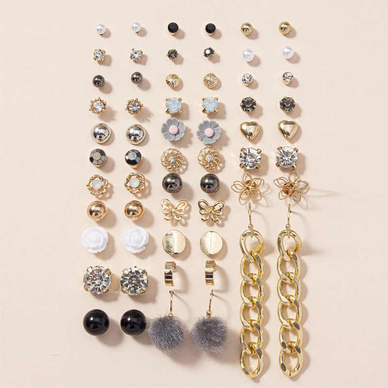 Gold Plated Gold-Black Toned Studs Amazing Earrings Combo of 30 For Women - MySmartBazaar