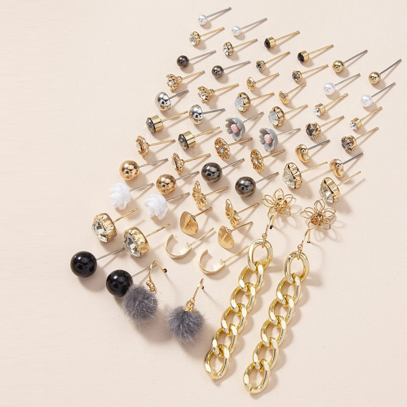 Gold Plated Gold-Black Toned Studs Amazing Earrings Combo of 30 For Women - MySmartBazaar