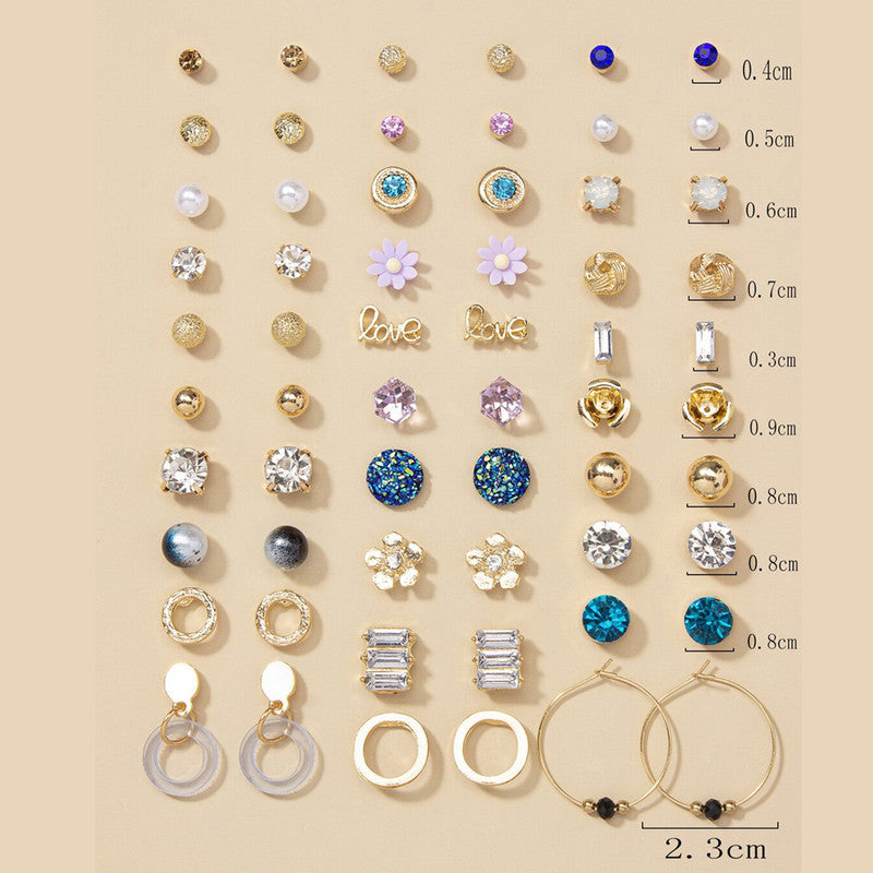 Gold Plated Multicolour Studs Quirky Earrings Combo of 30 For Women - MySmartBazaar
