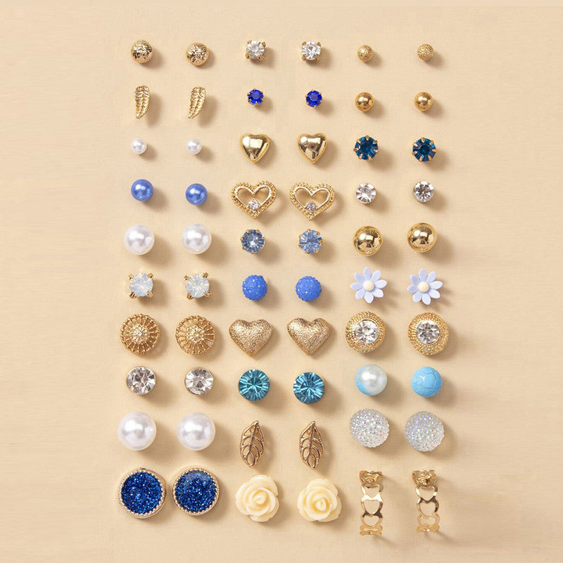 Gold Plated Multicolour Studs Quirky Earrings Combo of 30 For Women - MySmartBazaar