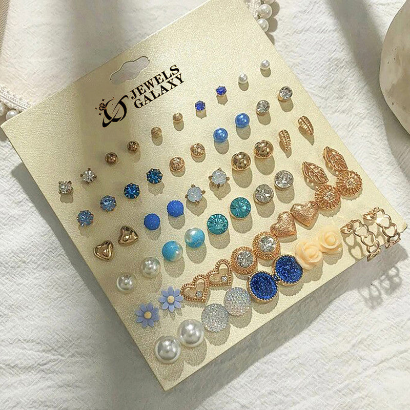 Gold Plated Multicolour Studs Quirky Earrings Combo of 30 For Women - MySmartBazaar