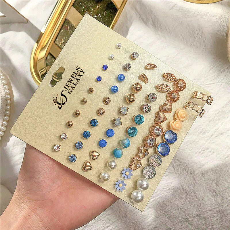 Gold Plated Multicolour Studs Quirky Earrings Combo of 30 For Women - MySmartBazaar