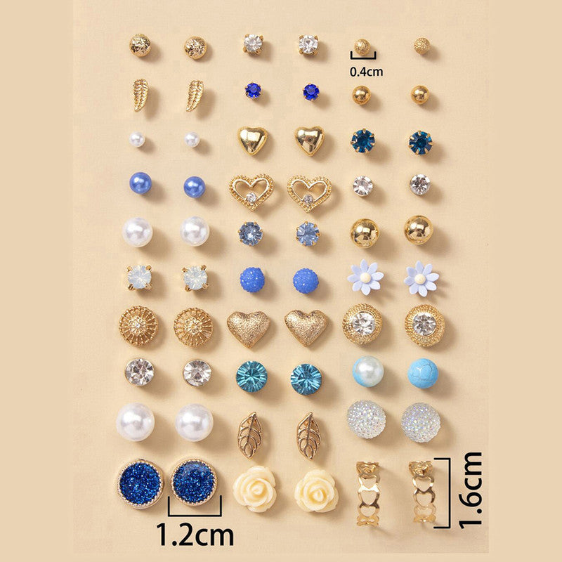 Gold Plated Multicolour Studs Quirky Earrings Combo of 30 For Women - MySmartBazaar