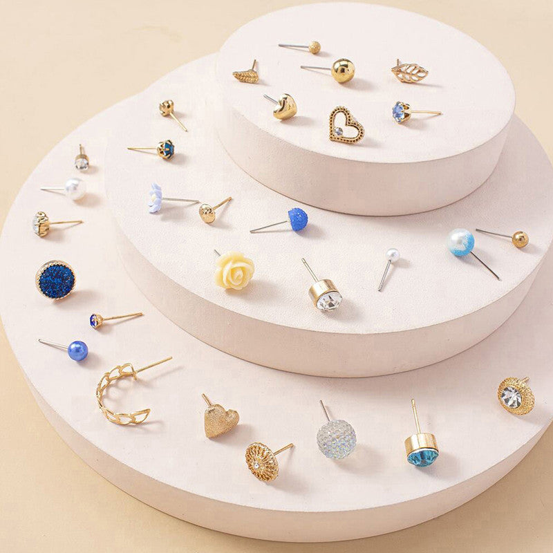 Gold Plated Multicolour Studs Quirky Earrings Combo of 30 For Women - MySmartBazaar
