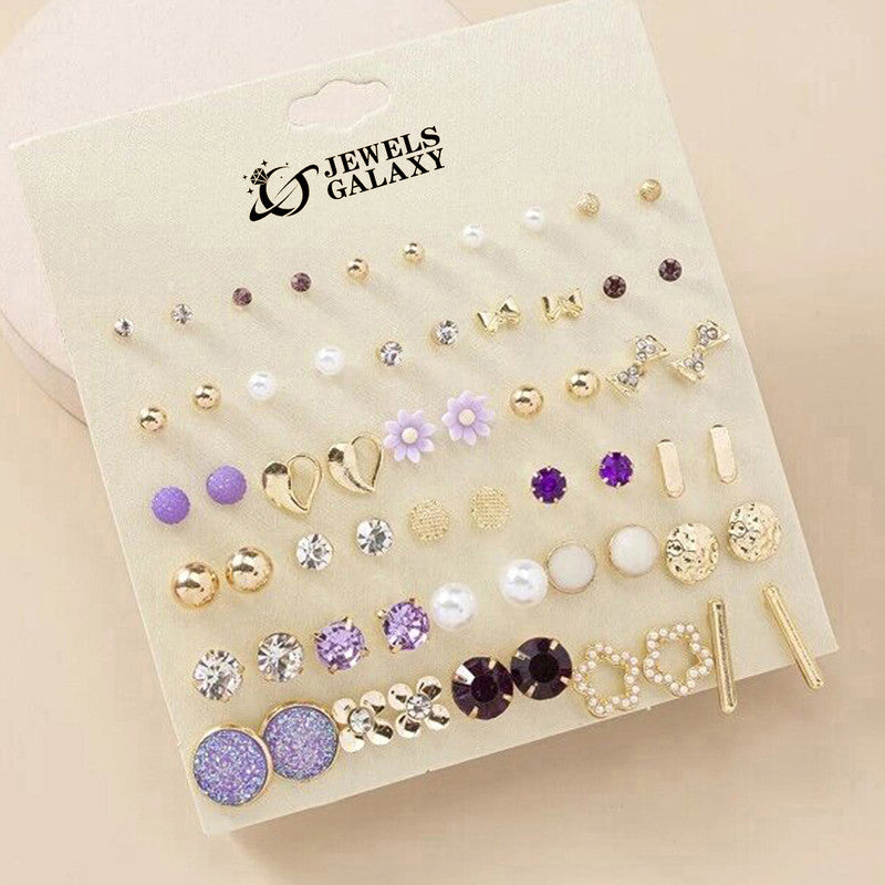 Gold Plated Multicolour Studs Quirky Earrings Combo of 30 For Women - MySmartBazaar