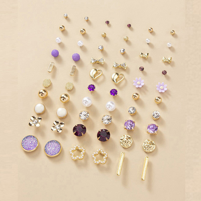 Gold Plated Multicolour Studs Quirky Earrings Combo of 30 For Women - MySmartBazaar