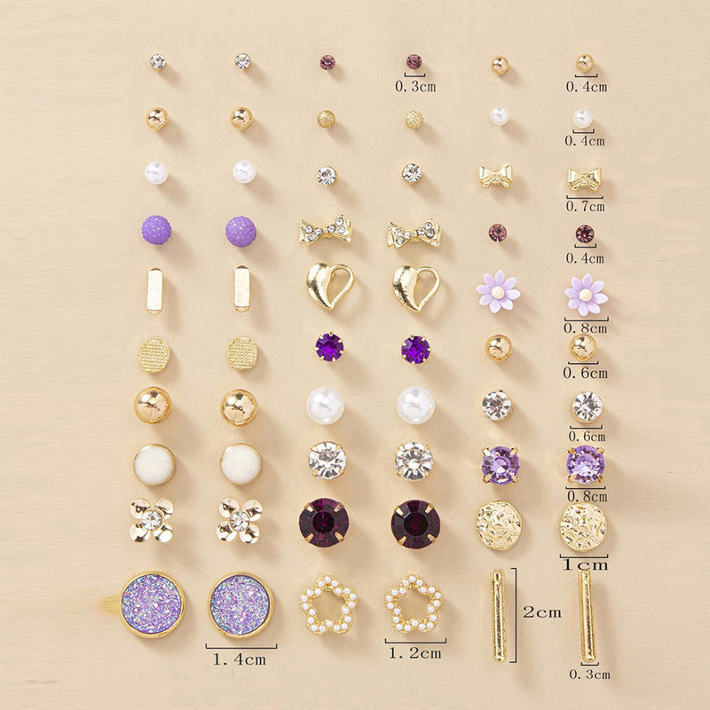 Gold Plated Multicolour Studs Quirky Earrings Combo of 30 For Women - MySmartBazaar