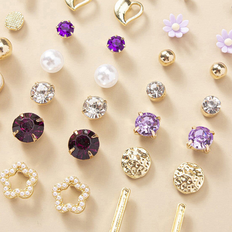 Gold Plated Multicolour Studs Quirky Earrings Combo of 30 For Women - MySmartBazaar