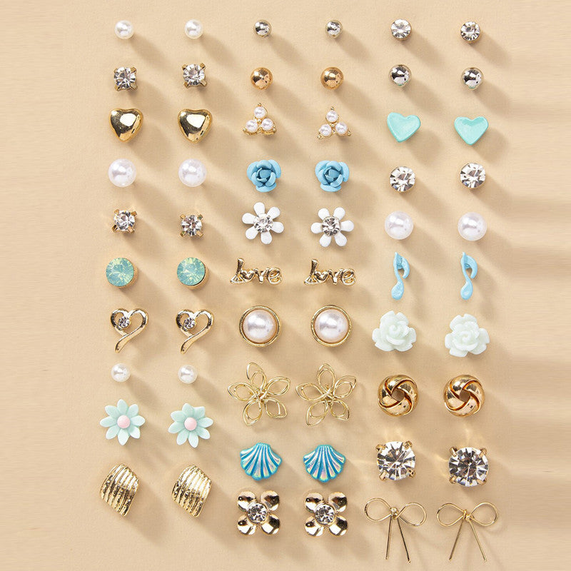 Gold Plated Multicolour Studs Quirky Earrings Combo of 30 For Women - MySmartBazaar