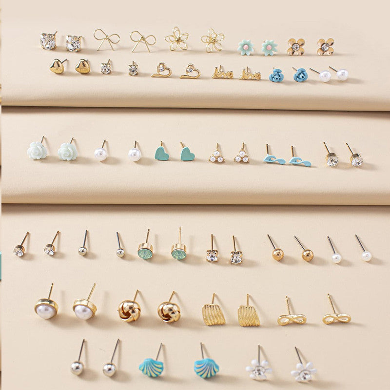 Gold Plated Multicolour Studs Quirky Earrings Combo of 30 For Women - MySmartBazaar