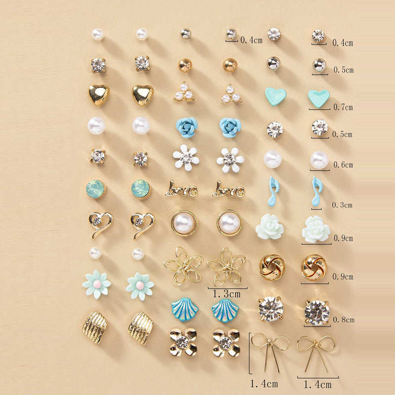 Gold Plated Multicolour Studs Quirky Earrings Combo of 30 For Women - MySmartBazaar