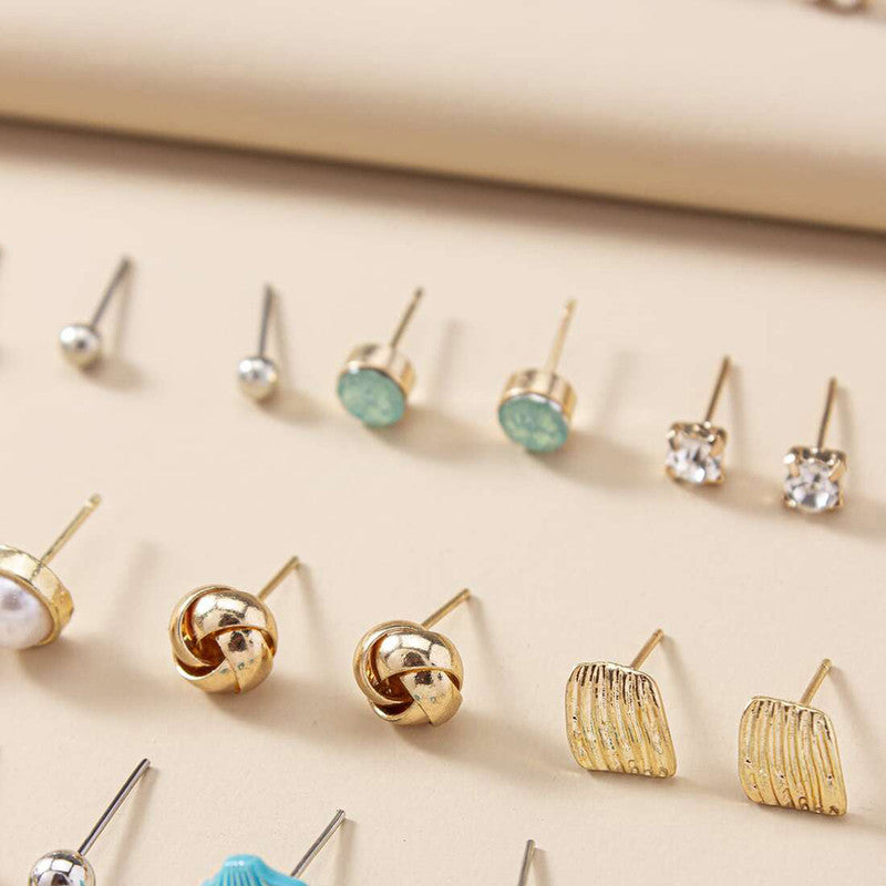 Gold Plated Multicolour Studs Quirky Earrings Combo of 30 For Women - MySmartBazaar
