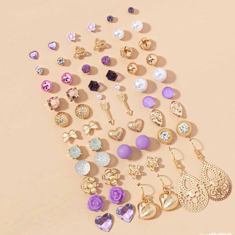 Gold Plated Multicolour Studs Quirky Earrings Combo of 30 For Women - MySmartBazaar