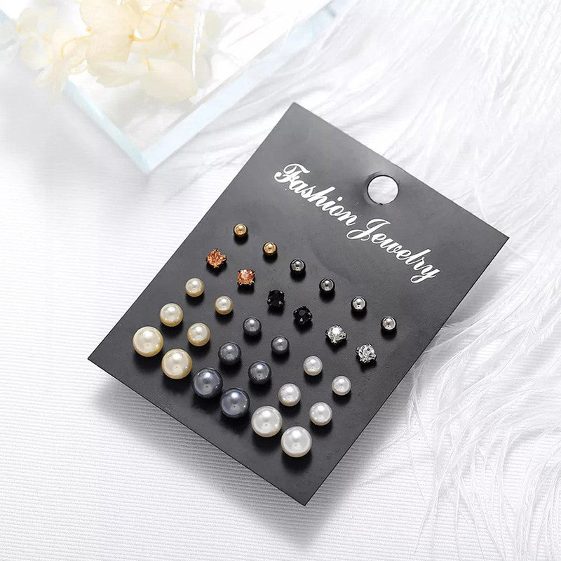 Gold Plated Multicolour Stud Earrings Set of 15 For Women - MySmartBazaar