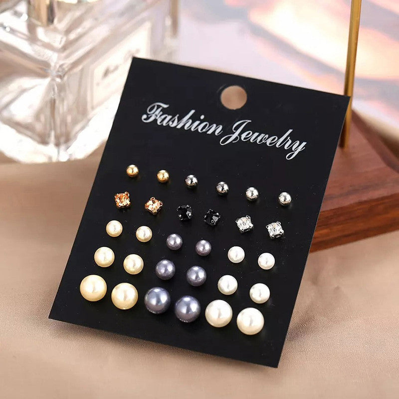 Gold Plated Multicolour Stud Earrings Set of 15 For Women - MySmartBazaar