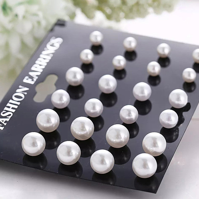 Silver Plated White Stud Earrings Set of 12 For Women - MySmartBazaar