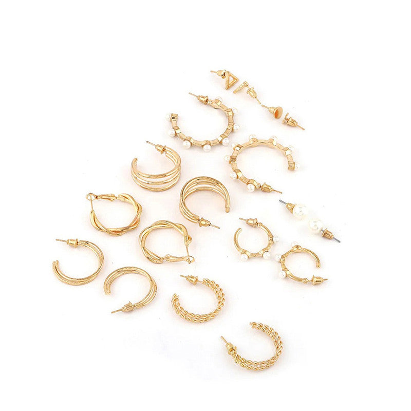 Gold Plated Gold-Toned Contemporary Hoop Earrings Set of 9 - MySmartBazaar