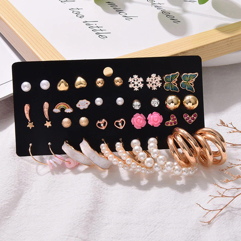 Multi-coloured Gold Plated Contemporary Studs and Hoop Earrings Set of 20 For Women - MySmartBazaar