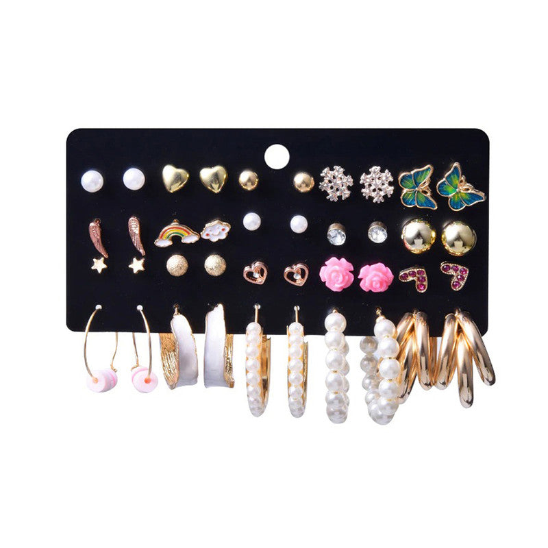 Multi-coloured Gold Plated Contemporary Studs and Hoop Earrings Set of 20 For Women - MySmartBazaar