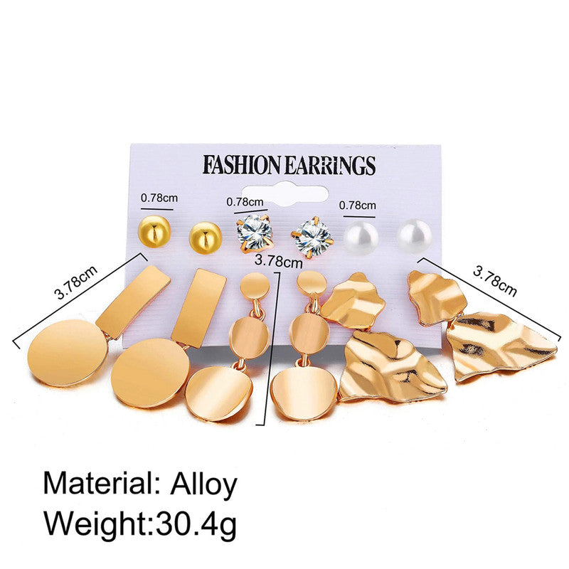 Gold Plated White Studs and Drop Earrings Set of 6 For Women - MySmartBazaar