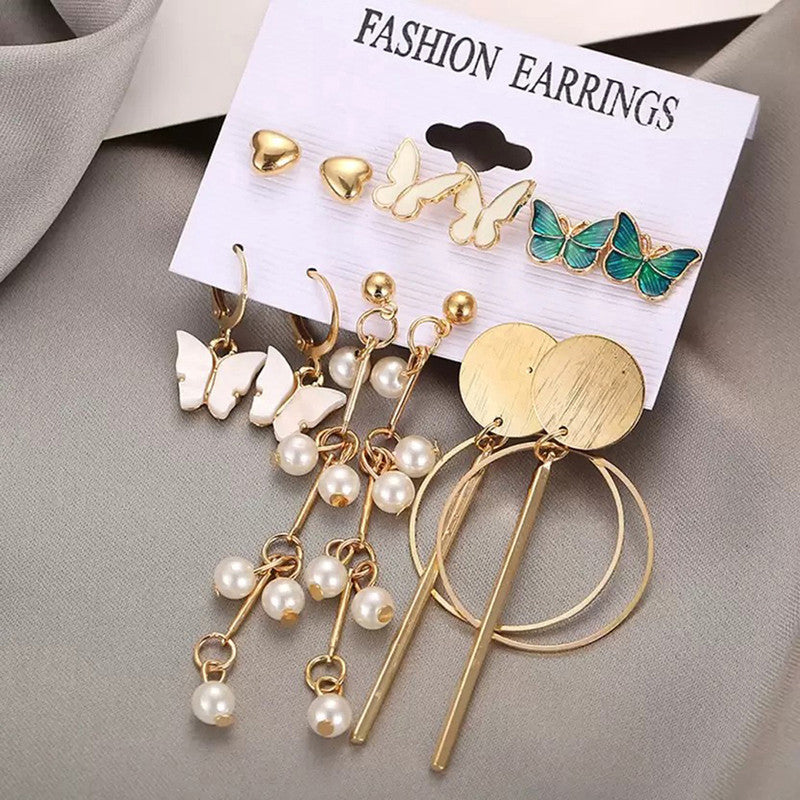 Gold Plated Butterfly Inspired Contemporary Studs and Drop Earrings Set of 6 For Women - MySmartBazaar
