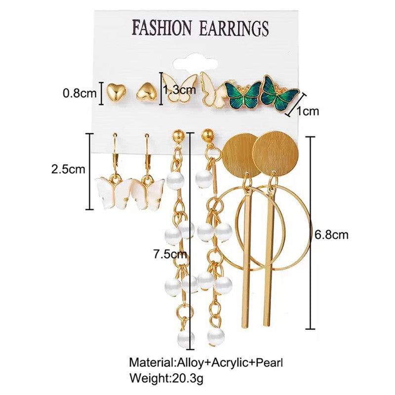 Gold Plated Butterfly Inspired Contemporary Studs and Drop Earrings Set of 6 For Women - MySmartBazaar
