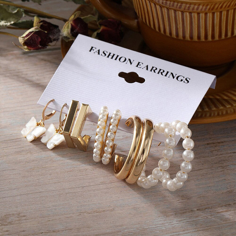 Gold Plated Contemporary Drop and Hoop Earrings Set of 5 For Women - MySmartBazaar