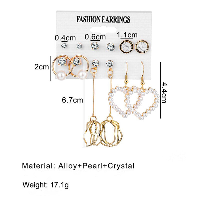 Gold Plated White Studs and Drop Earrings Set of 6 For Women - MySmartBazaar