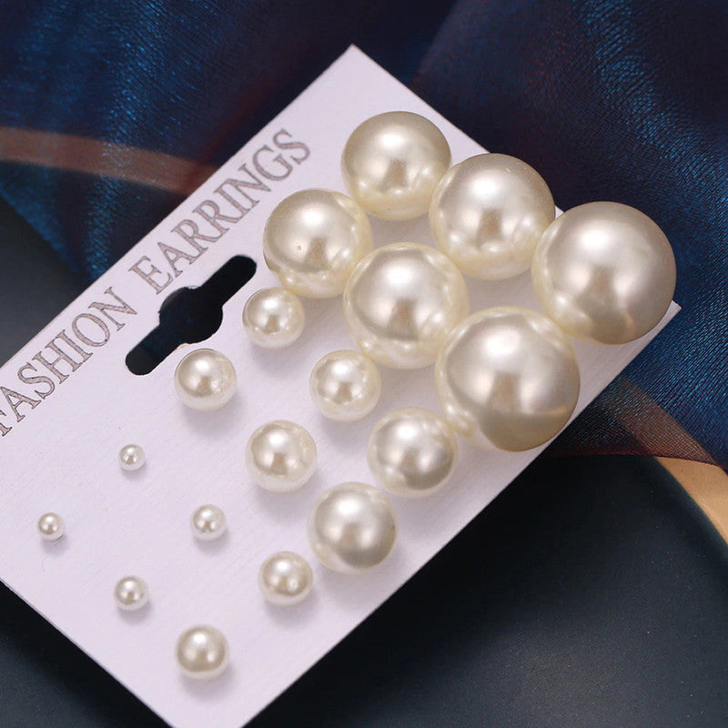 Off White Gold Plated Stud Earrings Set of 9 For Women - MySmartBazaar