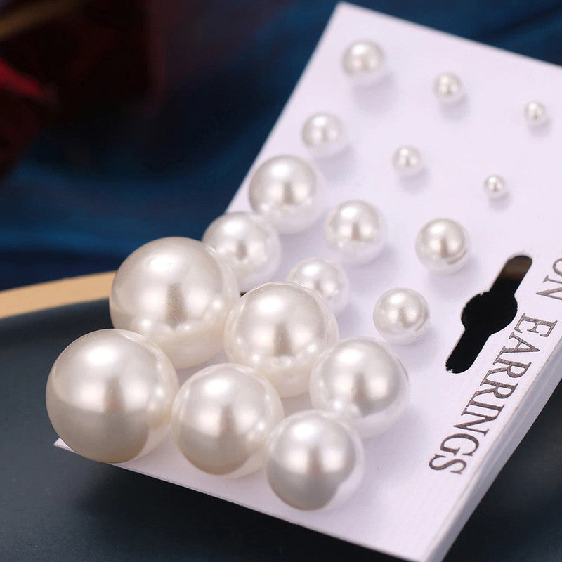 Off White Gold Plated Stud Earrings Set of 9 For Women - MySmartBazaar