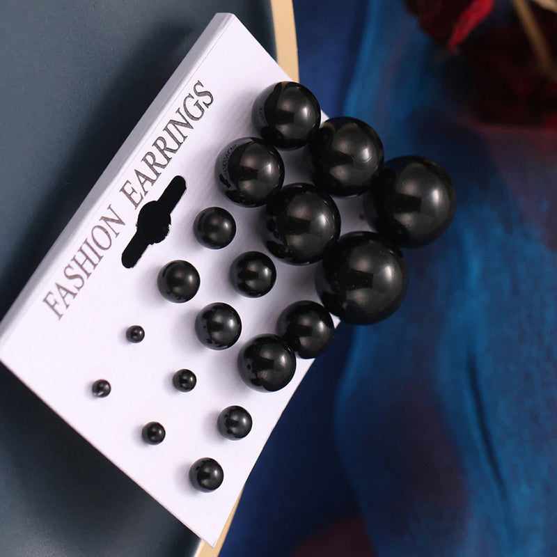 Black Silver Plated Stud Earrings Set of 9 For Women - MySmartBazaar