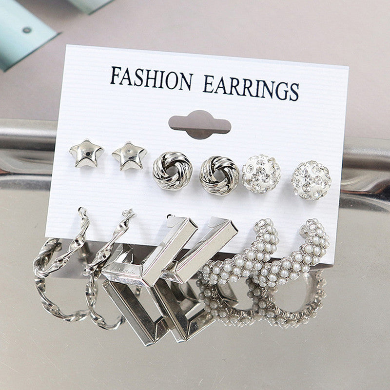 Gold Plated Gold-Toned White Studs Hoops and Drop Earrings Set of 6 For Women - MySmartBazaar