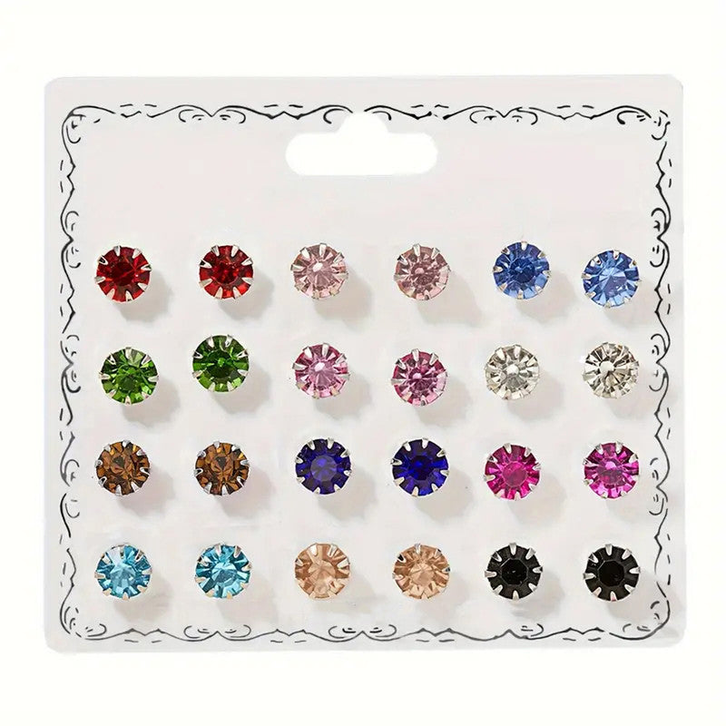 Silver Plated Multicolour Studs of 12 Pair For Women - MySmartBazaar