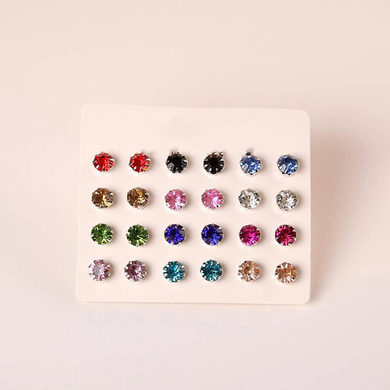 Silver Plated Multicolour Studs of 12 Pair For Women - MySmartBazaar